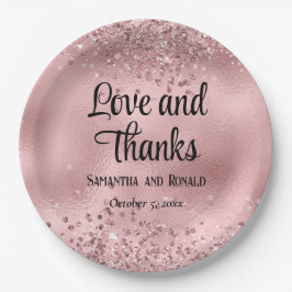 Elegante Imitats Rosa Glitzer und Foil Wedding Pappteller
