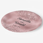 Elegante Imitats Rosa Glitzer und Foil Wedding Pappteller (Schrägansicht)