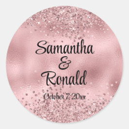Elegante Imitats Rosa Glitzer und Foil Wedding Runder Aufkleber
