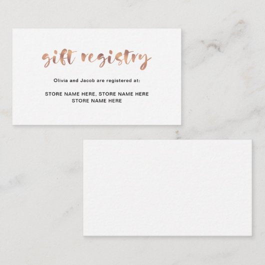 Elegante Imitats Rose Gold | Gift-Registrierung Begleitkarte (Vorne/Hinten)