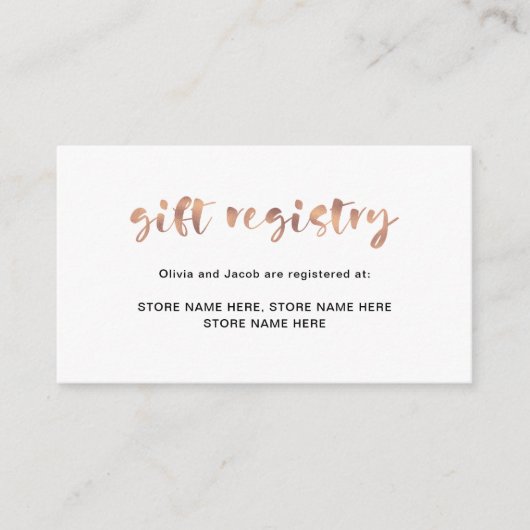 Elegante Imitats Rose Gold | Gift-Registrierung Begleitkarte (Vorderseite)