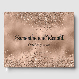 Elegante Imitats Rose Gold Glitzer und Foil Weddin Gästebuch