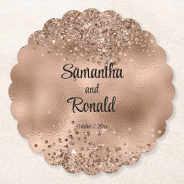 Elegante Imitats Rose Gold Glitzer und Foil Weddin Untersetzer
