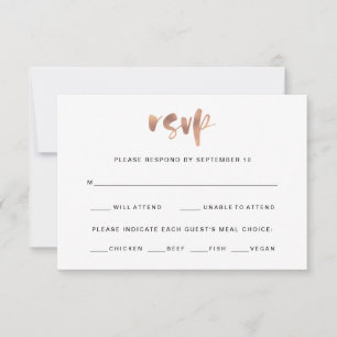 Elegante Imitats Rose Gold Hochzeit RSVP Karte