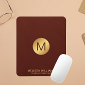 Elegante Imitats Roter Leder und Name der Monogram Mousepad