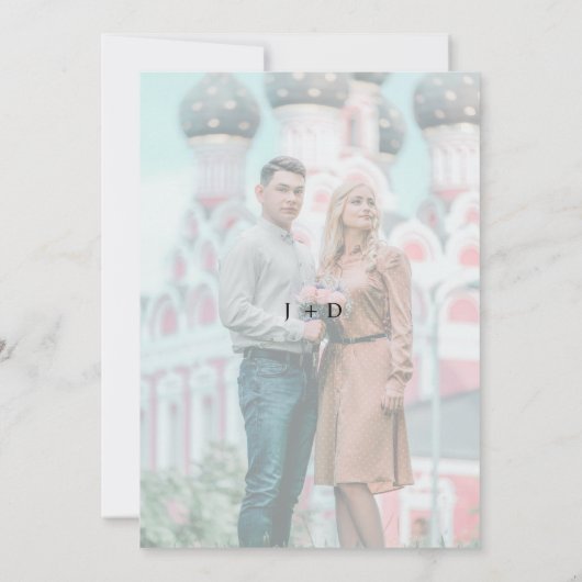 Elegante Imitats Vellum White & Black Foto Hochzei Einladung (Rückseite)