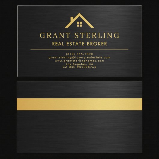 Elegante Immobilienmakler Metallic Schwarz Gold  Visitenkarte