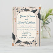 Elegante in Blue & Gold Moderne Hochzeitsfeier Einladung (Stehend Vorderseite)