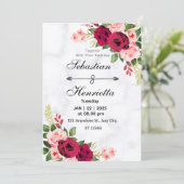 Elegante in Rot: Einladung zur Blumenhochzeit (Stehend Vorderseite)