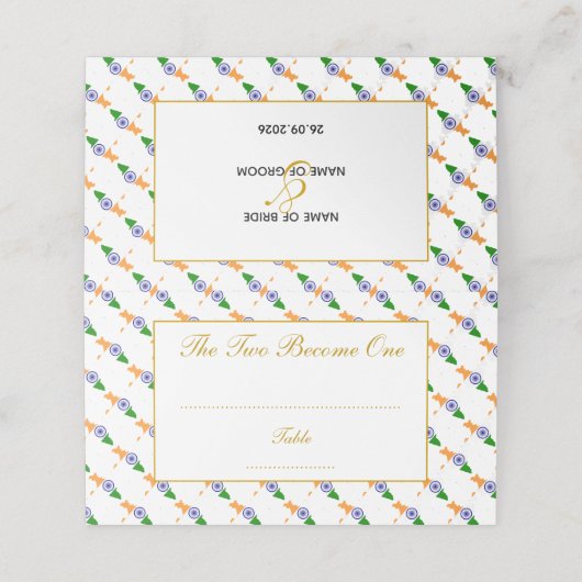 Elegante INDIA Hochzeitsstimmung Platzkarte (Außenseite Aufgefaltet)