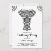 Elegante Indian Henna Elephant Birthday Party Einladung (Vorderseite)