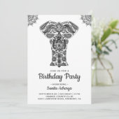 Elegante Indian Henna Elephant Birthday Party Einladung (Stehend Vorderseite)