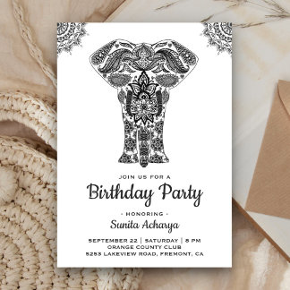 Elegante Indian Henna Elephant Birthday Party Einladung