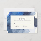 Elegante Indigo Abstrakte Wasserfarbenhochzeit RSVP Karte (Vorderseite)