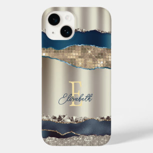 Elegante Indigo-Blau-Achat-Pailletten Case-Mate iPhone 14 Hülle