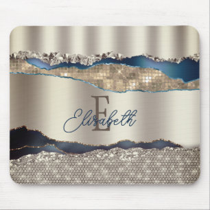 Elegante Indigo-Blau-Achat-Pailletten  Mousepad