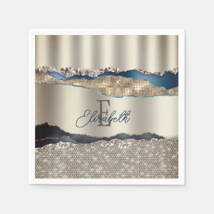 Elegante Indigo-Blau-Achat-Pailletten Serviette