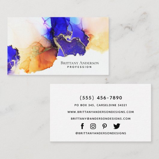 Elegante Indigo Blue Orange Gold Business Card Visitenkarte (Vorne/Hinten)