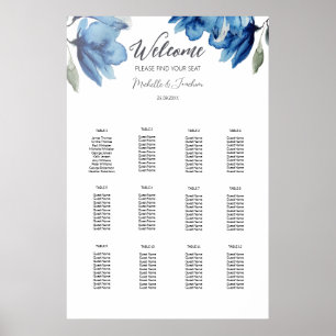 Elegante Indigo Boho Blaue Wasserfarbe Gästeliste Poster