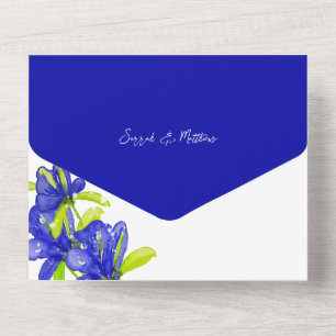 Elegante Indigo-Iris-Blumen, handgemalt All In One Einladung