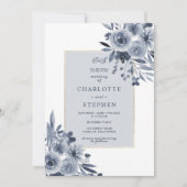 Elegante indigofarbene Hochzeit mit Goldmedaille Einladung (Vorderseite)