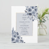 Elegante indigofarbene Hochzeit mit Goldmedaille Einladung (Stehend Vorderseite)