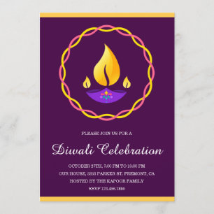 Elegante indische Diya-Lampe Lila Diwali-Party Einladung
