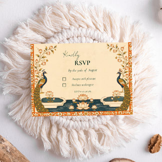Elegante indische Hochzeits-RSVP-Karte im Pichwai- RSVP Karte