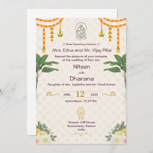 Elegante indische Hochzeitseinladung Einladung (Vorne/Hinten)