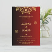 Elegante indische Hochzeitseinladung in Rot und Go Einladung (Stehend Vorderseite)