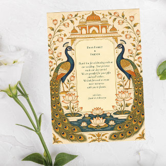 Elegante indische Pichwai-Hochzeit Dankeskarte