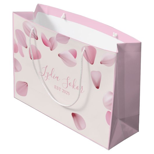 Elegante, individuell anpassbare Pink Petal Gesche Große Geschenktüte (Rückseite Schrägansicht)