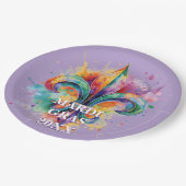 Elegante individuelle Mardi-Gras-Farben Pappteller (Schrägansicht)