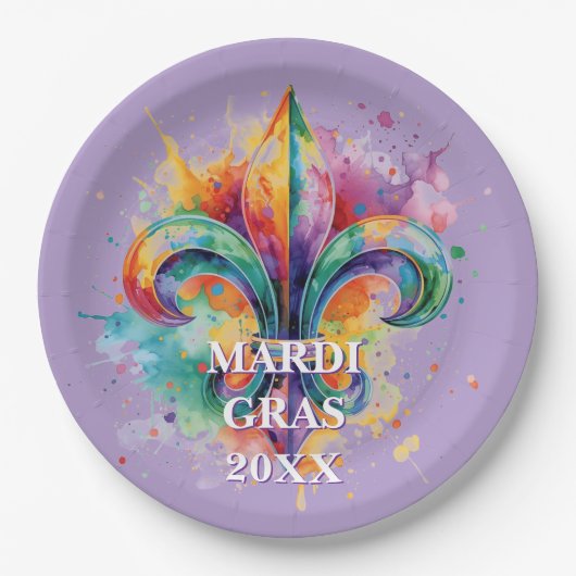 Elegante individuelle Mardi-Gras-Farben Pappteller (Vorderseite)