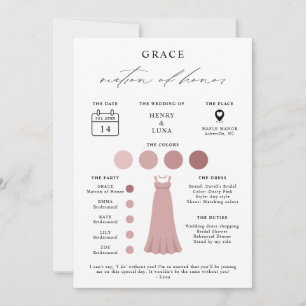 Elegante Info-Karte für Brautjungfern und Trauzeug Einladung