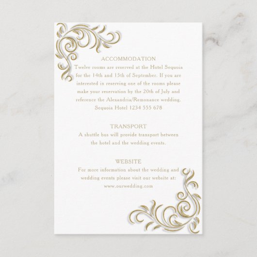 Elegante Informationen über Goldene Scrollgast Begleitkarte (Vorderseite)