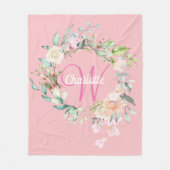 Elegante Initial Script Monogram Summer Rose rosa Fleecedecke (Vorderseite)
