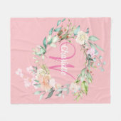 Elegante Initial Script Monogram Summer Rose rosa Fleecedecke (Vorderseite (Horizontal))