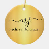 Elegante Initialen auf Gold Keramik Ornament (Vorne)