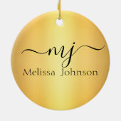 Elegante Initialen auf Gold Keramik Ornament (Hinten)