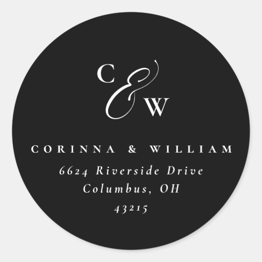 Elegante Initialen einfache Schwarz-Weiß-Hochzeit  Runder Aufkleber (Vorderseite)