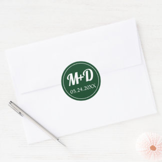Elegante Initialen fett Schriftart Grün Hochzeit Runder Aufkleber