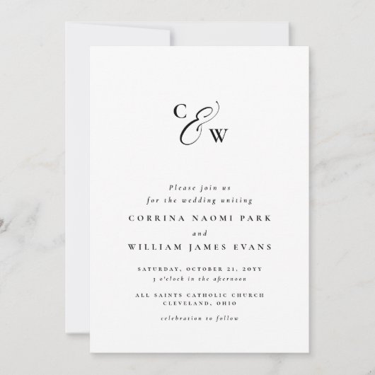 Elegante Initialen in Schwarzweiß (Vorderseite)