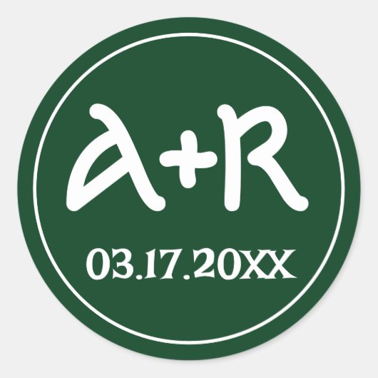 Elegante Initialen keltische Schriftart Grüne Hoch Runder Aufkleber (Vorderseite)