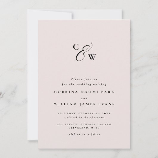 Elegante Initialen minimale rosa Einladung zur Hoc (Vorderseite)