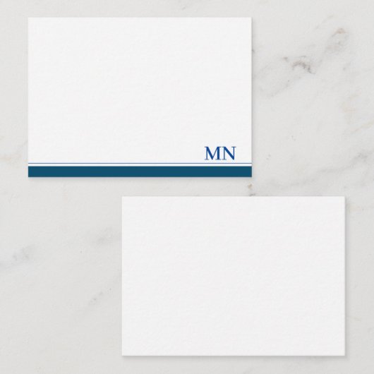 Elegante Initialen Monogramm Navy Blau Rand Mitteilungskarte (Vorne/Hinten)