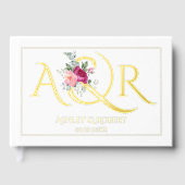 Elegante Initialen, rosa Rosen, Foto Hochzeit Gästebuch (Vorderseite)