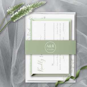 Elegante Initialen sage grün Frühling Hochzeit Einladungsbanderole