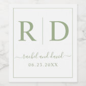 Elegante Initialen sage grün monochrome Hochzeit Weinetikett (Einzelnes Label)