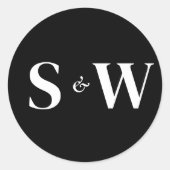 Elegante Initialen Schwarz/Weiß Hochzeit Runder Aufkleber (Vorderseite)